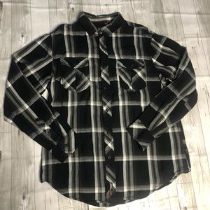 No Fear Shirt Mens Large Checkered Plaid Button Up Black Long Sleeve 90s Y2K Vtg